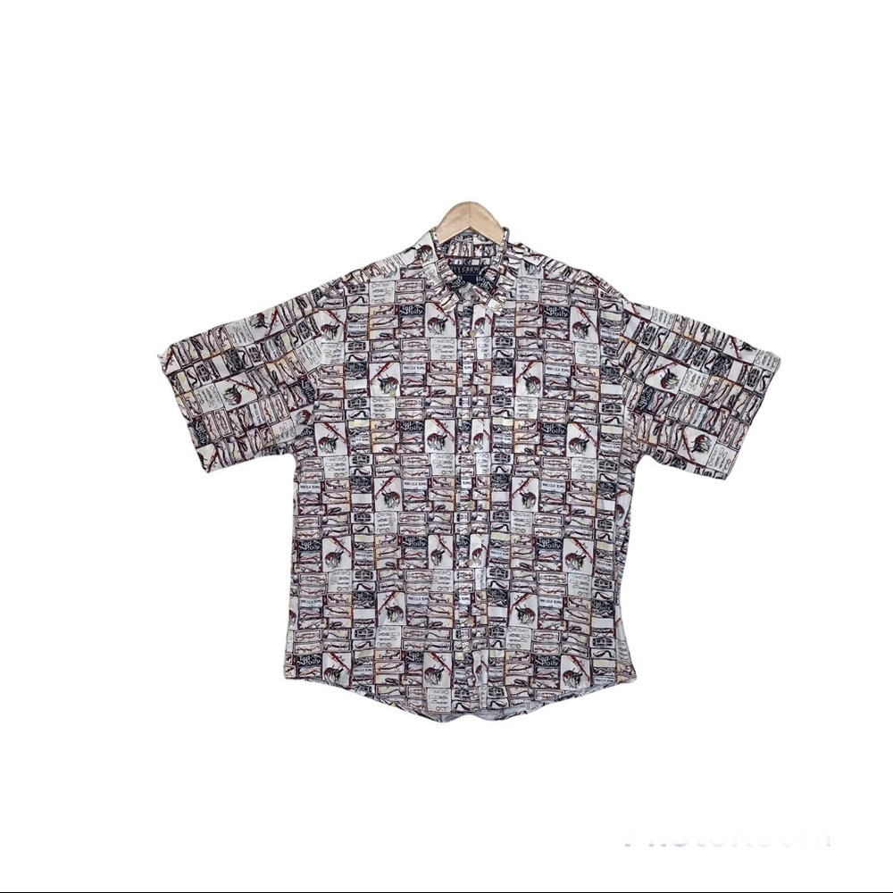 Ivy Crew Explorer Mens Size XL Button Front Shirt Graphic Fish Print 100% Cotton
